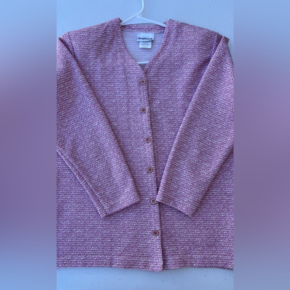 Pink Tweed Cardigan Sweater